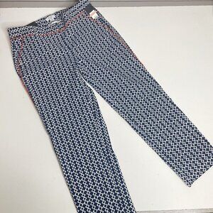 Crown & Ivy Size 2 Women's Capri Pants Navy White Orange In the Groove Pattern